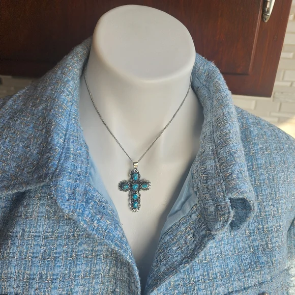 Turquoise and STERLINGSilver Cross Pendant